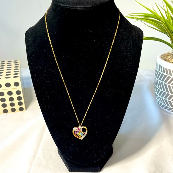 Heart Necklace with Amethyst, Peridot & Blue Topaz - Picture 1 of 10